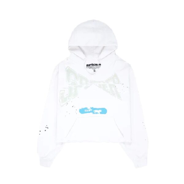 White Cropped Sp5der Hoodie